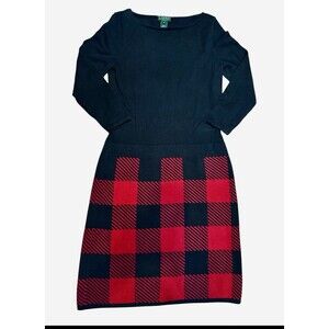 Lauren Ralph Lauren Sweater Dress Black Red Buffalo Plaid XS Preppy Designer